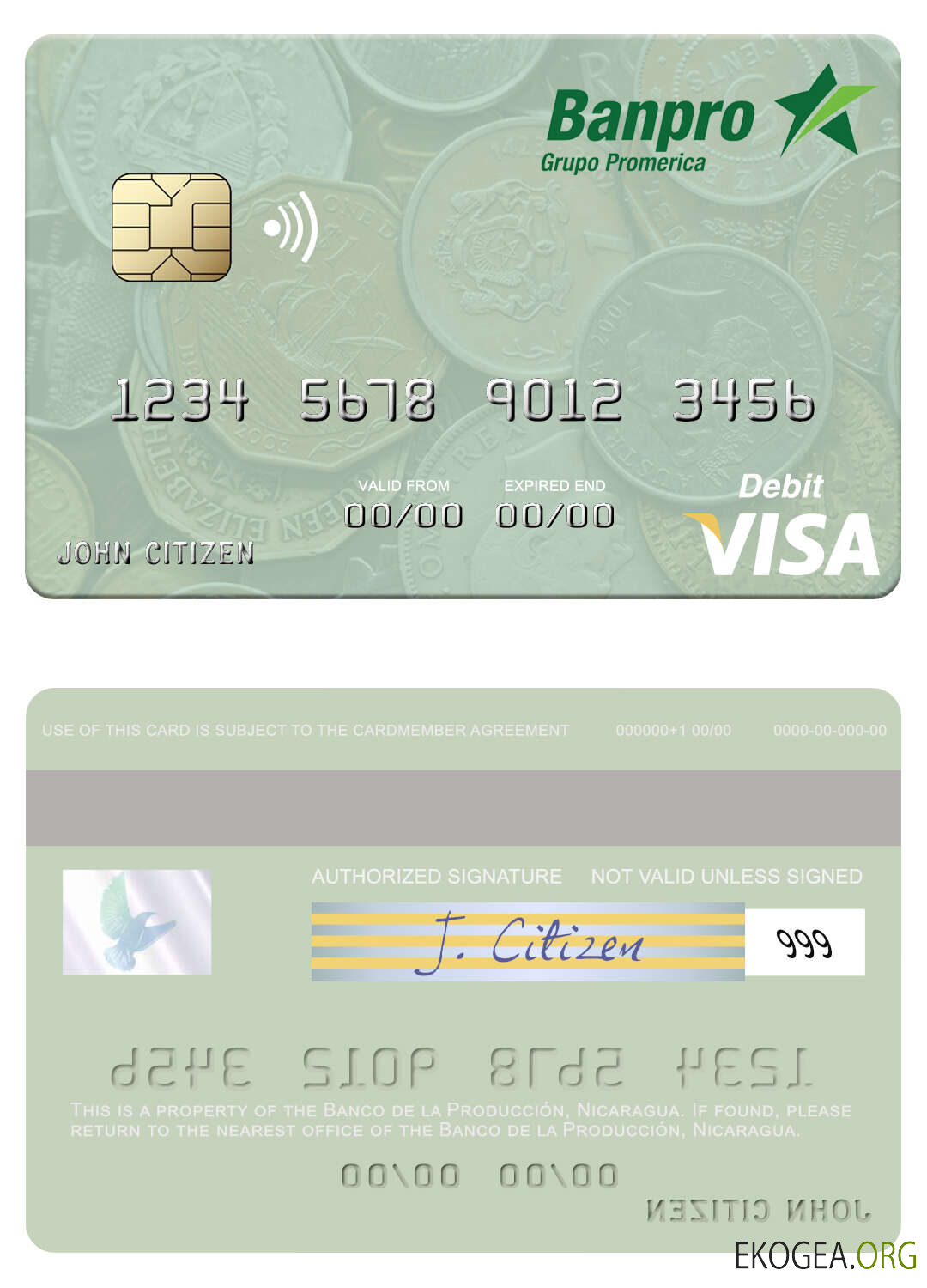 Carte de débit visa Nicaragua Banco de la Producción